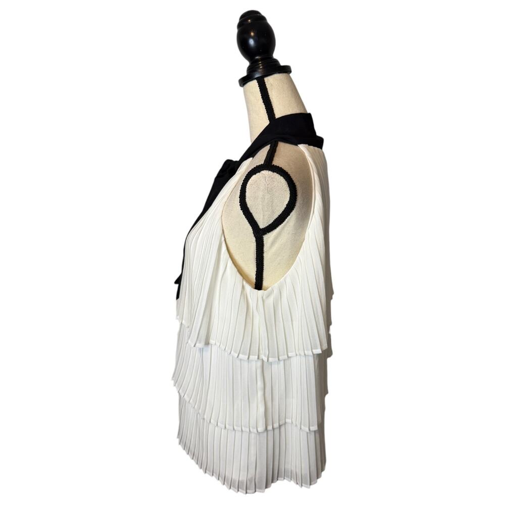 White House Black Market Bow-Neck Pleated Blouse Womens Size 12 White/Black - Picture 3 of 8